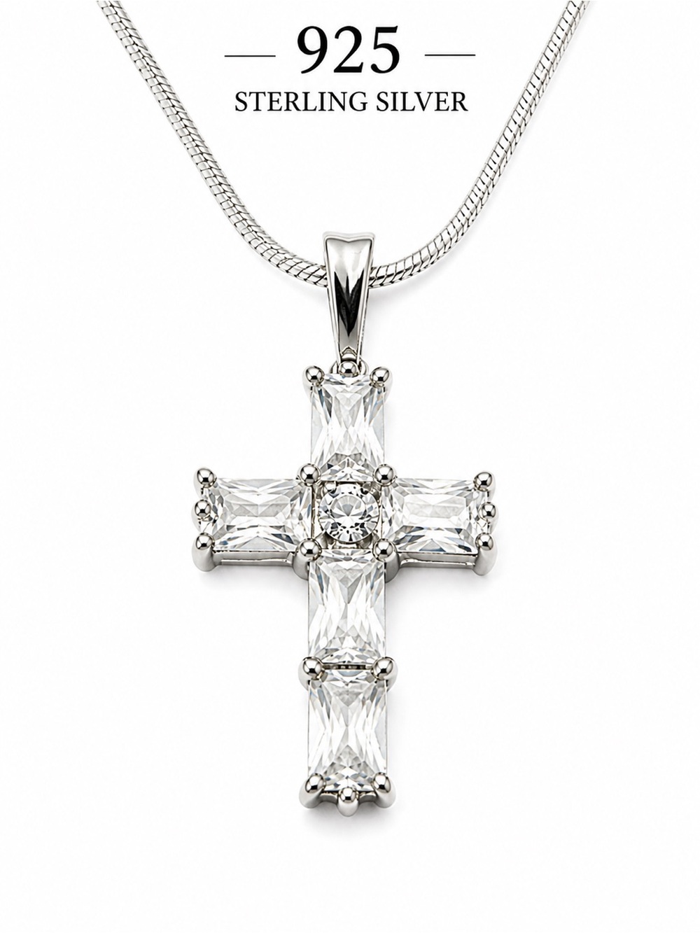 Sterling Silver Clear Crystal Cross Necklace